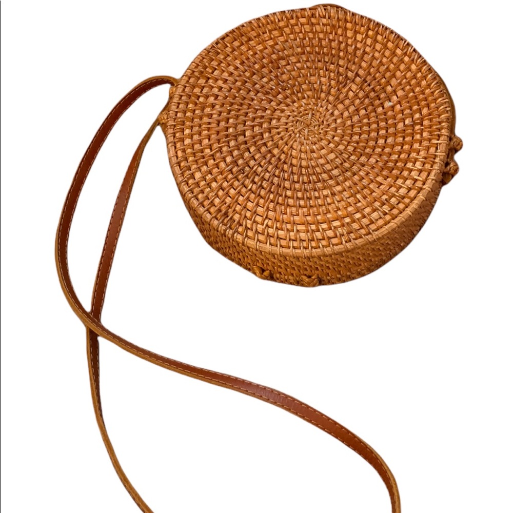 Round Woven Wicker Basket Crossbody Purse